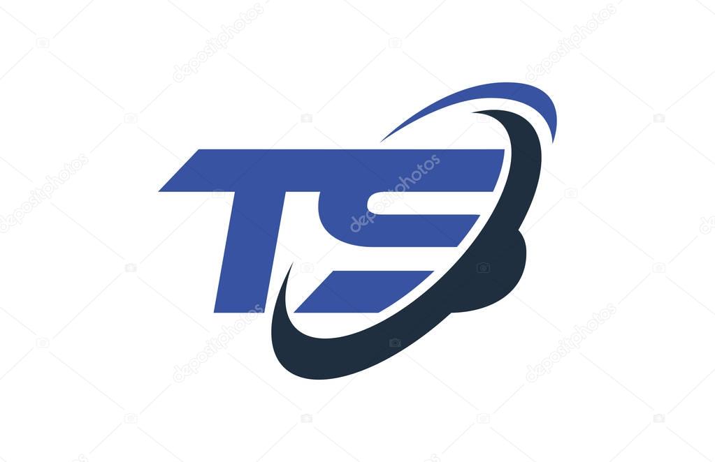 TS Logo Swoosh Ellipse Blue Letter Vector Concept