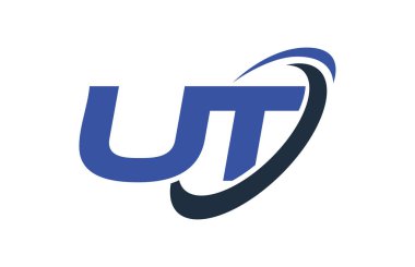 UT Logo Swoosh elips mavi mektup vektör kavramı