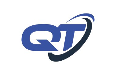 QT Logo Swoosh elips mavi mektup vektör kavramı