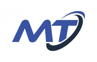 MT Logo Swoosh elips mavi mektup vektör kavramı