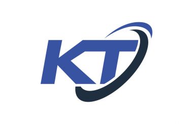 KT Logo Swoosh elips mavi mektup vektör kavramı