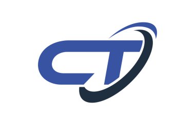 CT Logo Swoosh elips mavi mektup vektör kavramı