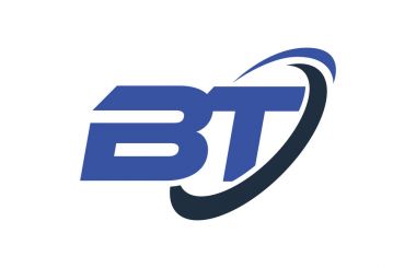 BT Logo Swoosh elips mavi mektup vektör kavramı