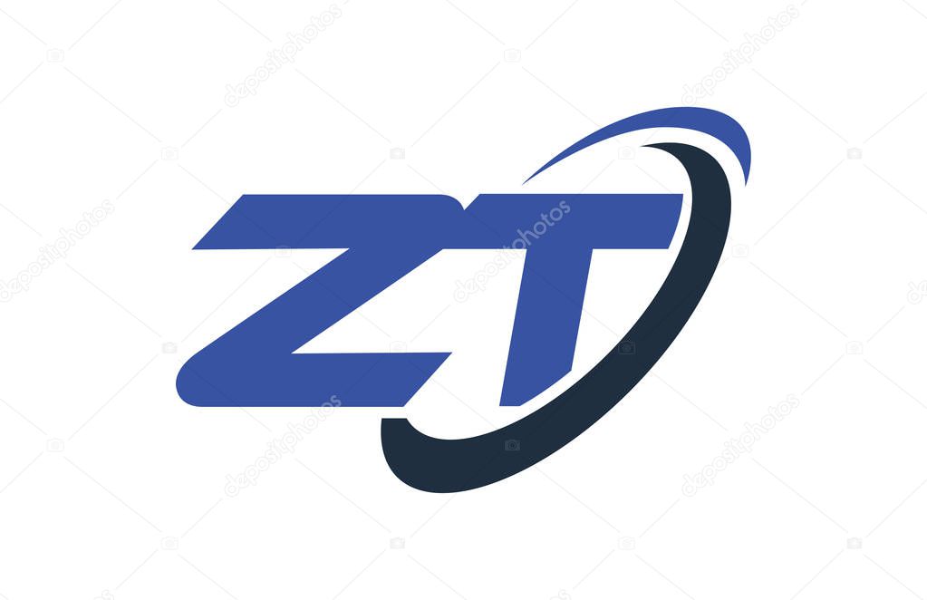 ZT Logo Swoosh Ellipse Blue Letter Vector Concept