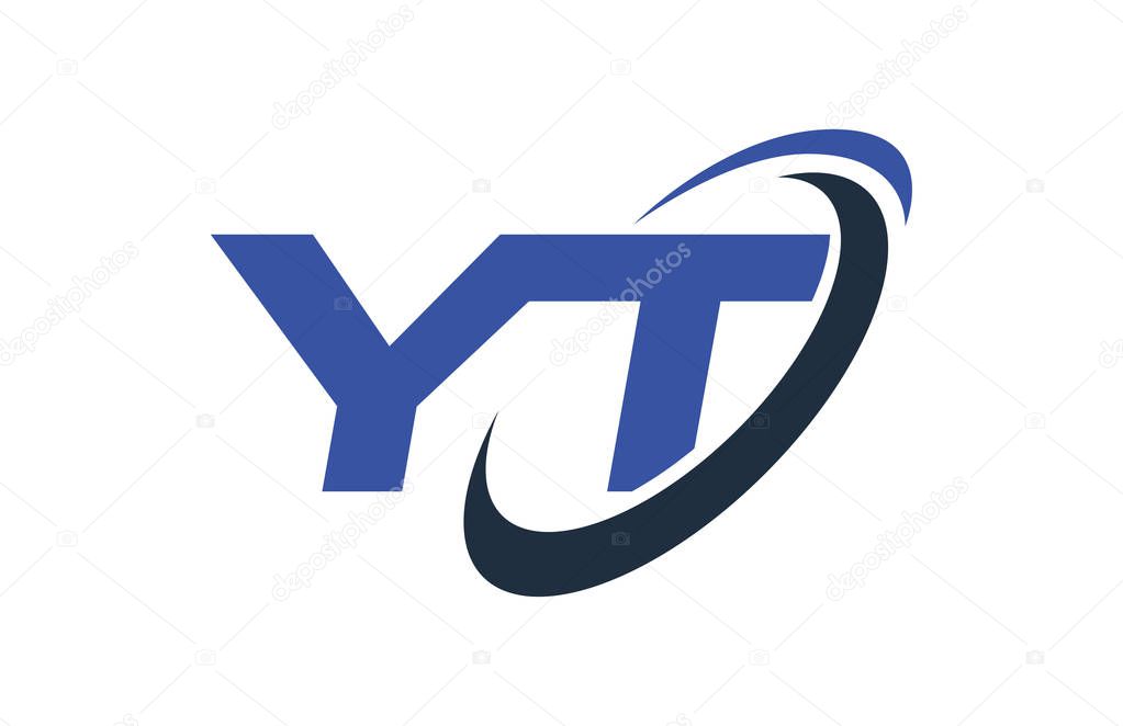 YT Logo Swoosh Ellipse Blue Letter Vector Concept