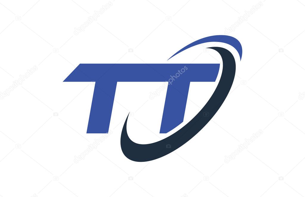 TT Logo Swoosh Ellipse Blue Letter Vector Concept