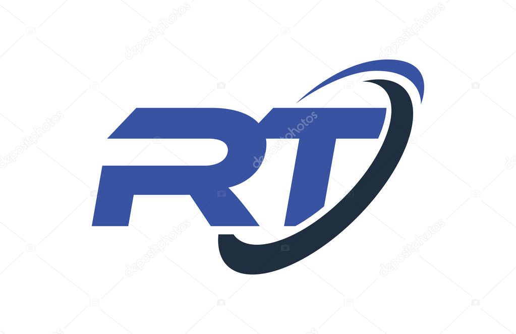 RT Logo Swoosh Ellipse Blue Letter Vector Concept