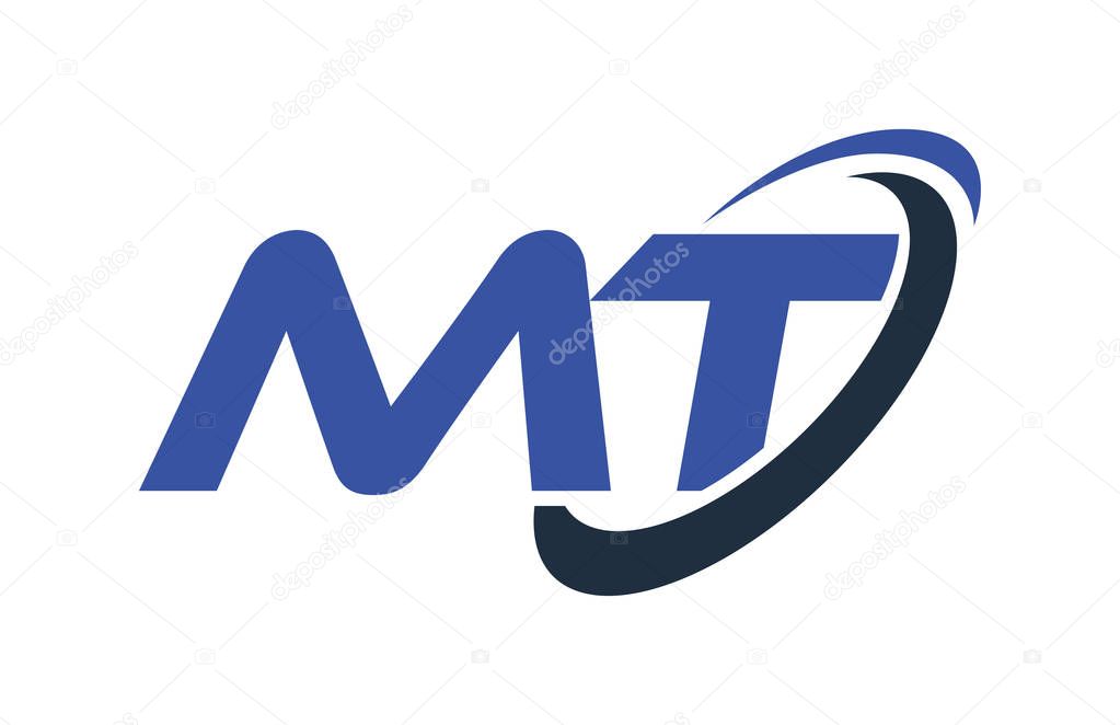 MT Logo Swoosh Ellipse Blue Letter Vector Concept