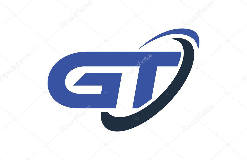 GT Logo Swoosh Ellipse Blue Letter Vector Concept