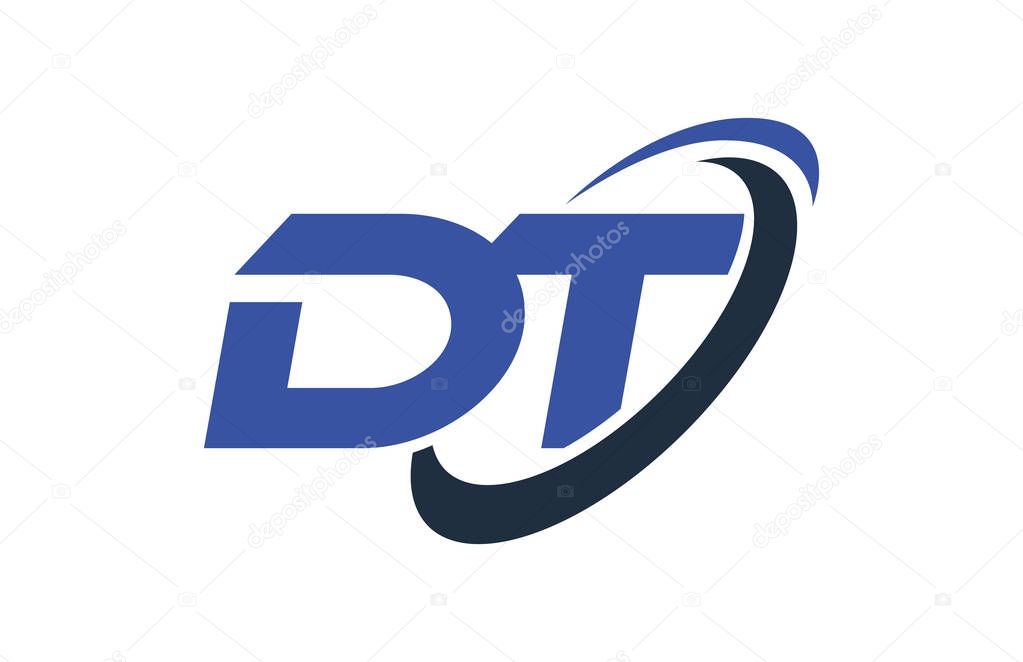 DT Logo Swoosh Ellipse Blue Letter Vector Concept