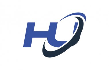 Hu Logo Swoosh elips mavi mektup vektör kavramı