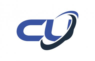 Cu Logo Swoosh elips mavi mektup vektör kavramı