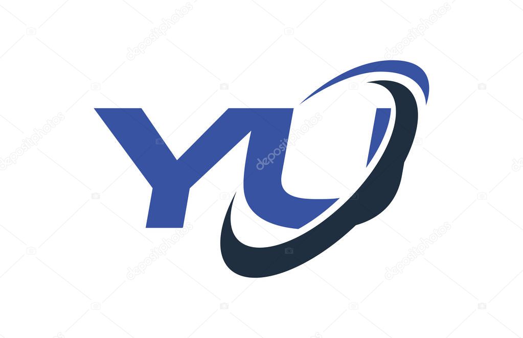 YU Logo Swoosh Ellipse Blue Letter Vector Concept