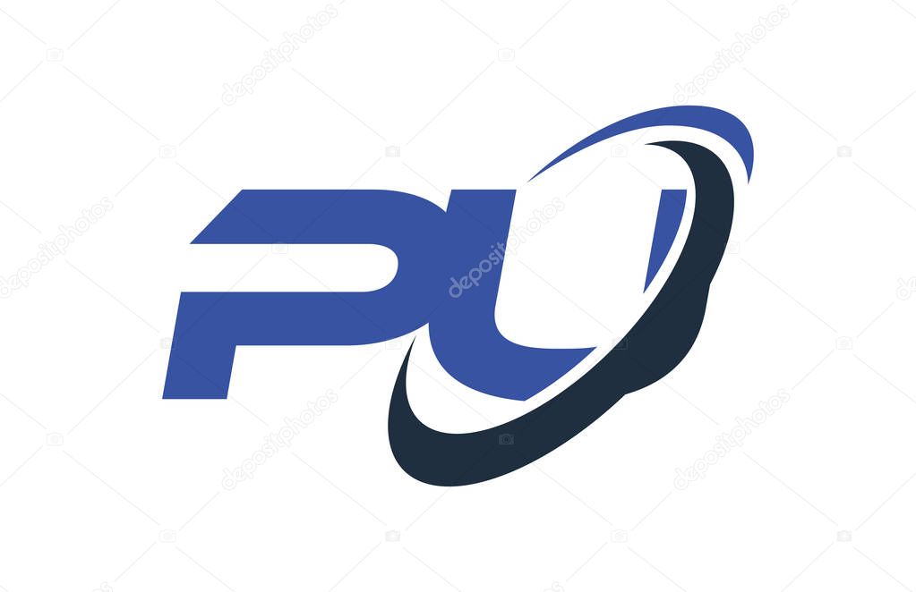 PU Logo Swoosh Ellipse Blue Letter Vector Concept