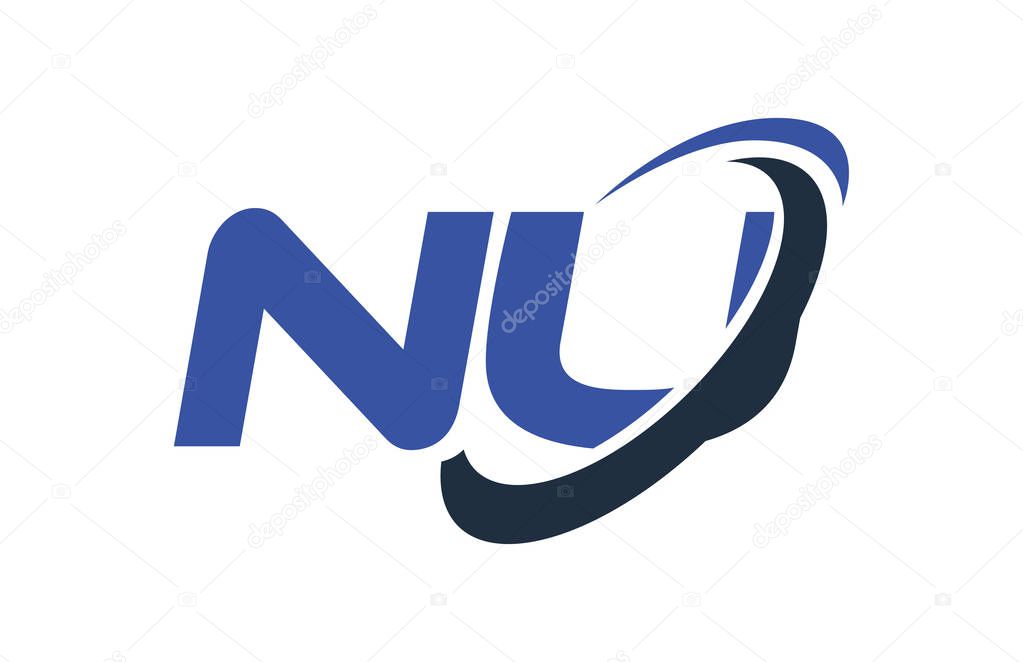 NU Logo Swoosh Ellipse Blue Letter Vector Concept