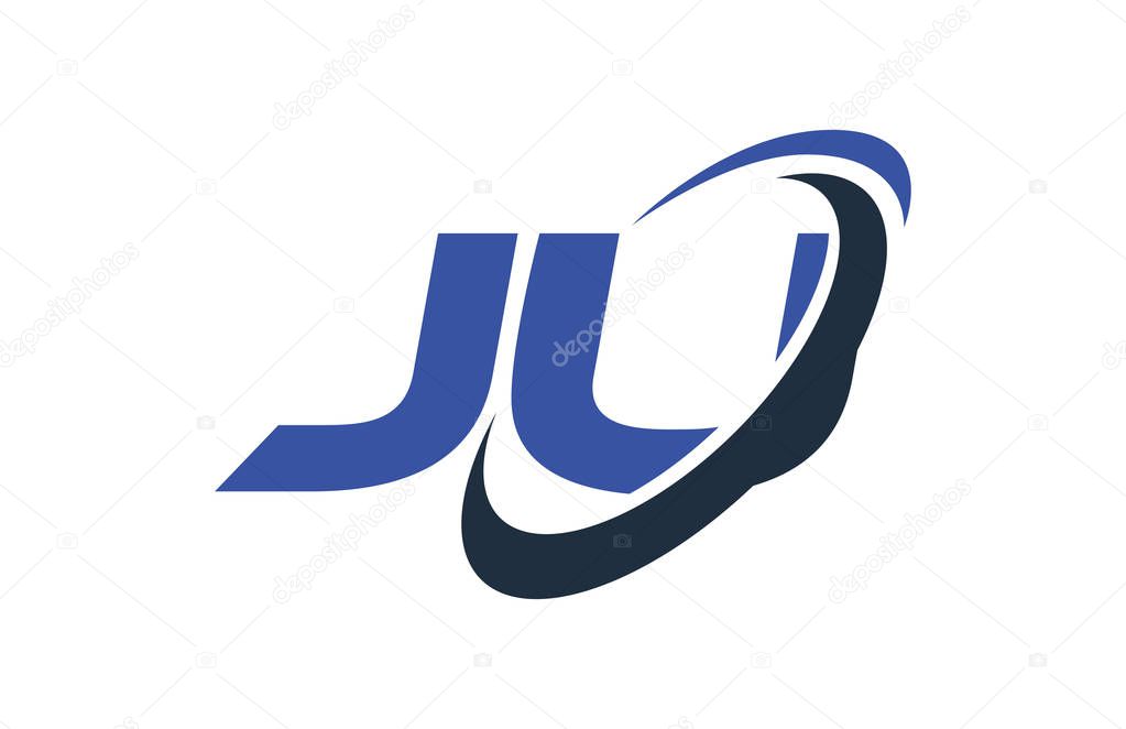 JU Logo Swoosh Ellipse Blue Letter Vector Concept