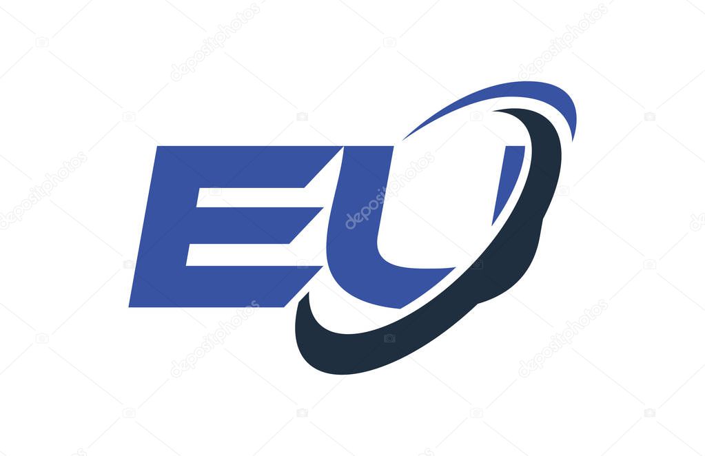 EU Logo Swoosh Ellipse Blue Letter Vector Concept