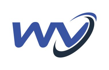 WV Logo Swoosh elips mavi mektup vektör kavramı