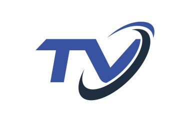 TV logosu Swoosh elips mavi mektup vektör kavramı