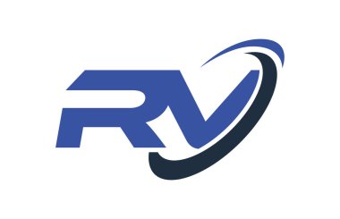 RV Logo Swoosh elips mavi mektup vektör kavramı