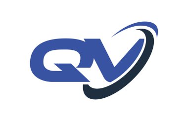 QV Logo Swoosh elips mavi mektup vektör kavramı