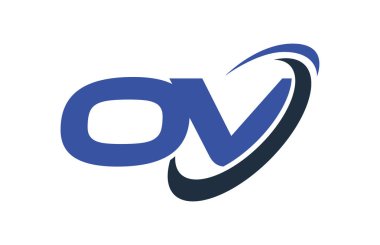 Ov Logo Swoosh elips mavi mektup vektör kavramı