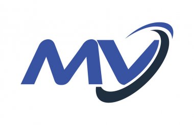 MV Logo Swoosh elips mavi mektup vektör kavramı