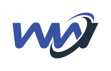 WW Logo Swoosh elips mavi mektup vektör kavramı