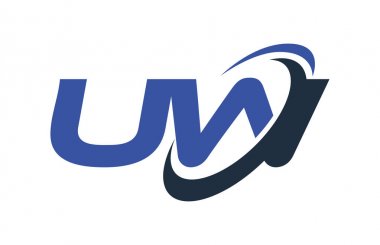 UW Logo Swoosh elips mavi mektup vektör kavramı
