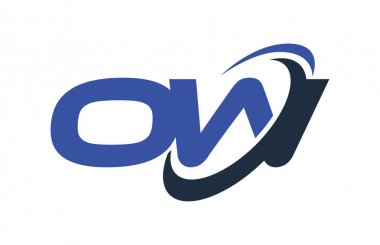 Ow Logo Swoosh elips mavi mektup vektör kavramı