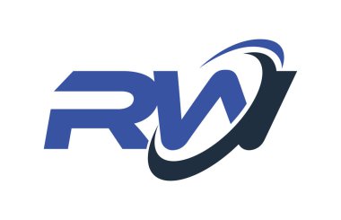 RW logosu Swoosh elips mavi mektup vektör kavramı