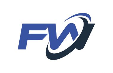 FW Logo Swoosh elips mavi mektup vektör kavramı