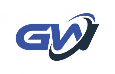 GW Logo Swoosh elips mavi mektup vektör kavramı