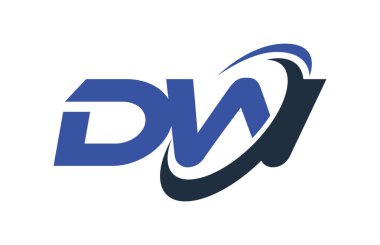 DW Logo Swoosh elips mavi mektup vektör kavramı