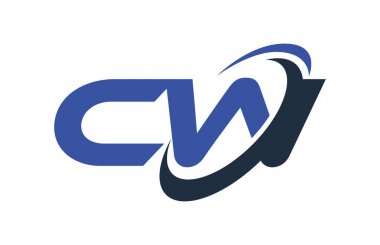 CW Logo Swoosh elips mavi mektup vektör kavramı
