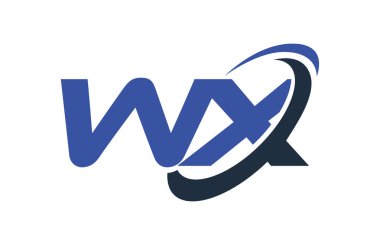 WX Logo Swoosh elips mavi mektup vektör kavramı