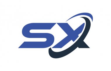 SX Logo Swoosh elips mavi mektup vektör kavramı