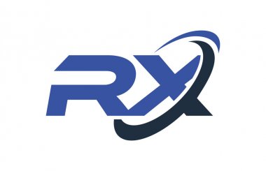 RX Logo Swoosh elips mavi mektup vektör kavramı