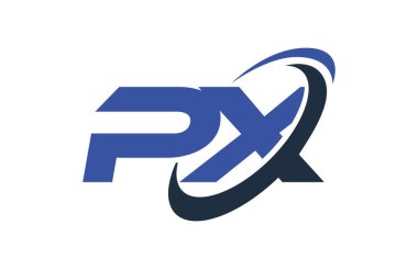 PX Logo Swoosh elips mavi mektup vektör kavramı