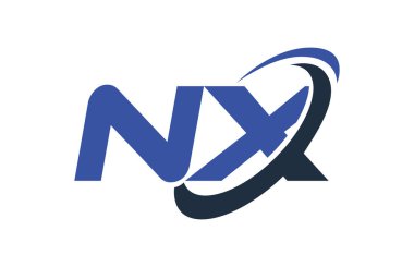 NX Logo Swoosh elips mavi mektup vektör kavramı
