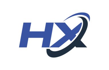 HX Logo Swoosh elips mavi mektup vektör kavramı