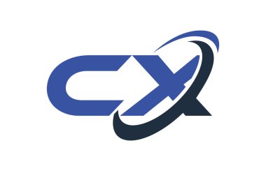 CX Logo Swoosh elips mavi mektup vektör kavramı