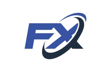 FX Logo Swoosh elips mavi mektup vektör kavramı