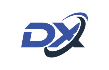 DX Logo Swoosh elips mavi mektup vektör kavramı