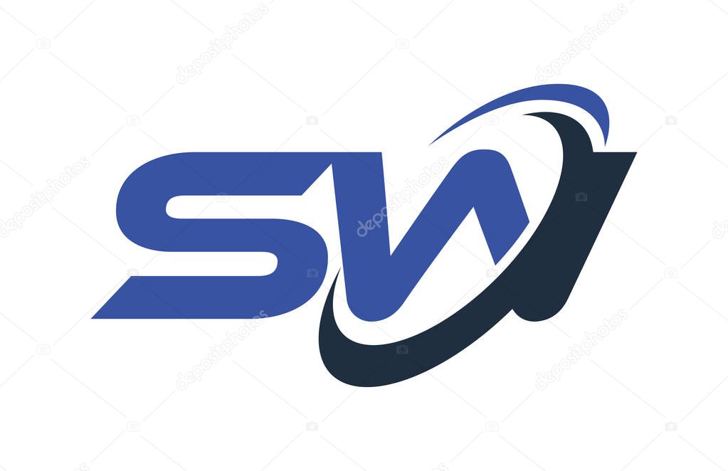 SW Logo Swoosh Ellipse Blue Letter Vector Concept