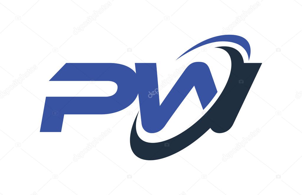 PW Logo Swoosh Ellipse Blue Letter Vector Concept