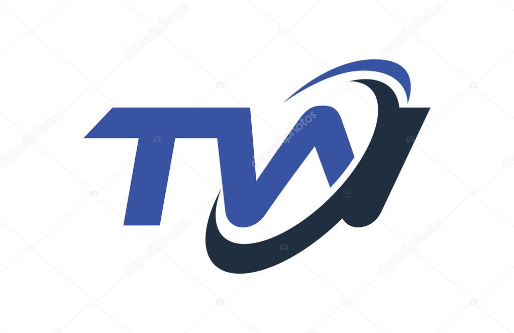 TW Logo Swoosh Ellipse Blue Letter Vector Concept