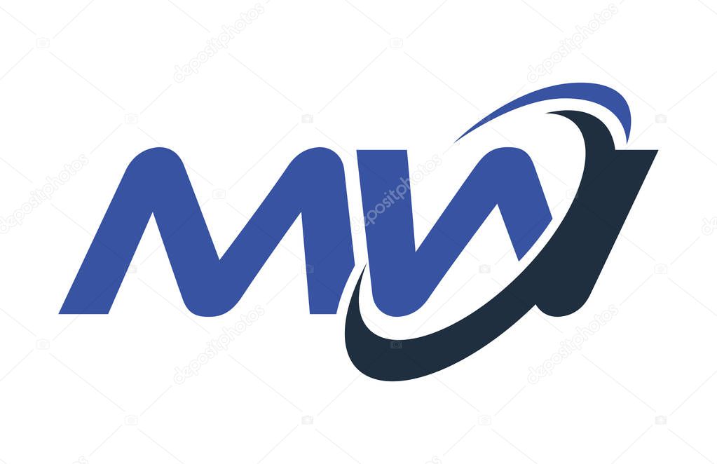 MW Logo Swoosh Ellipse Blue Letter Vector Concept
