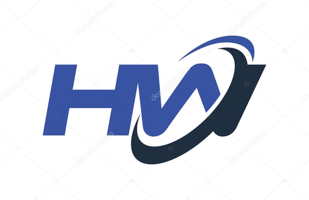 HW Logo Swoosh Ellipse Blue Letter Vector Concept