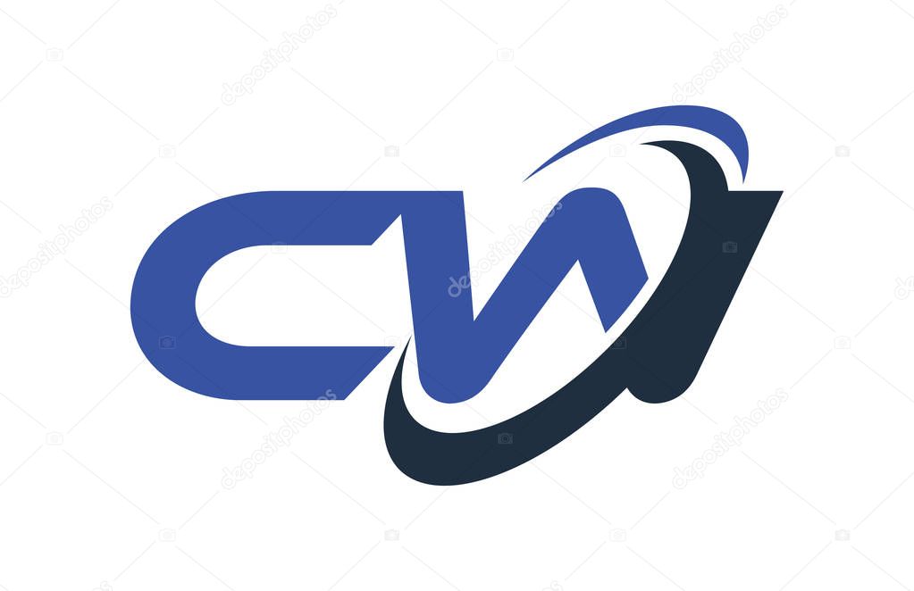CW Logo Swoosh Ellipse Blue Letter Vector Concept